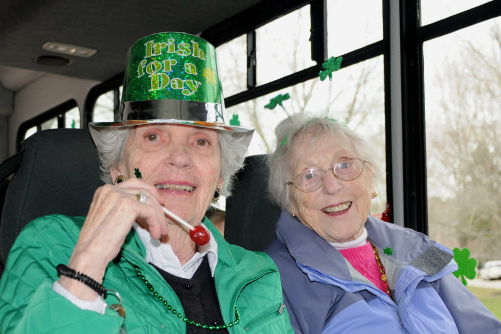 Village at Proprietors Green residents (left to right) Betty Riemer and Lucille Ferruzzi could not be more pleased about participating in the annual St. Patrick’s Day Parade in Scituate.