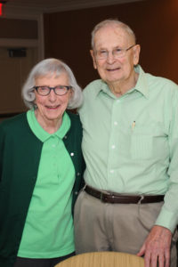Good friends and residents, Edith Griffiths and Bob Roth make it a point to attend the annual St. Patrick’s Day event.